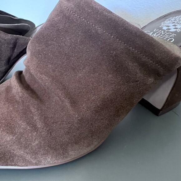 New Vince Camuto Carlie Suede Ruched Pointed Toe Block Heel Mule Brown 11M - Picture 3 of 7